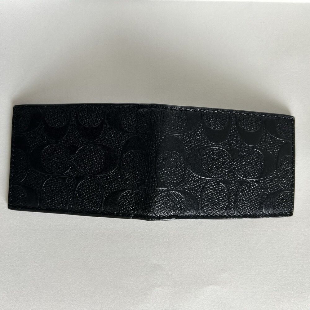 Coach Men's Signature Debossed Leather ID Wallet Black Card Cas - Picture 3 of 6